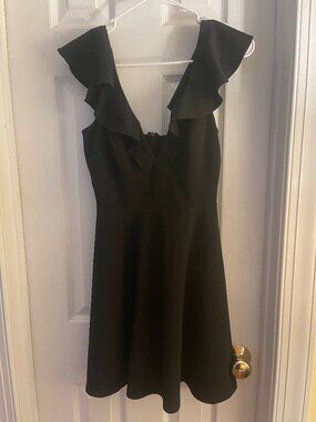 Black Mini dress with with ruffle neckline